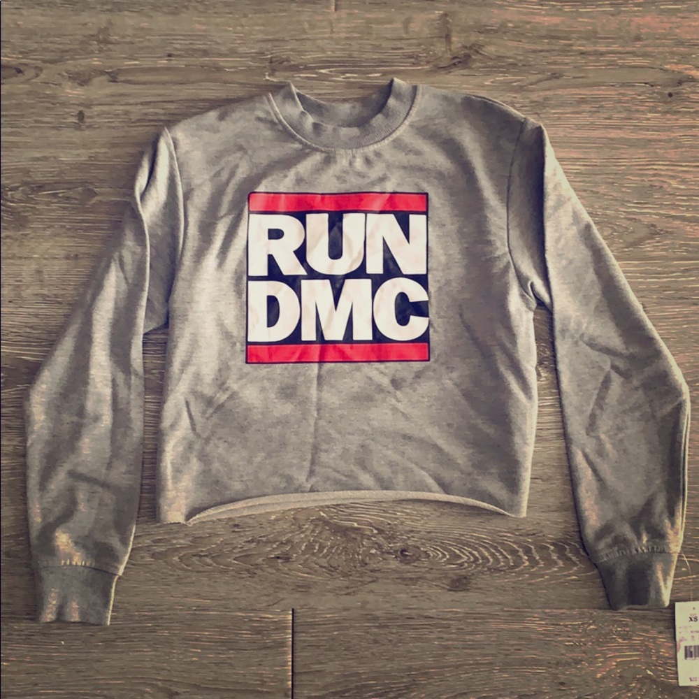 NWT RUN DMC crop top LS gray sweatshirt size XS